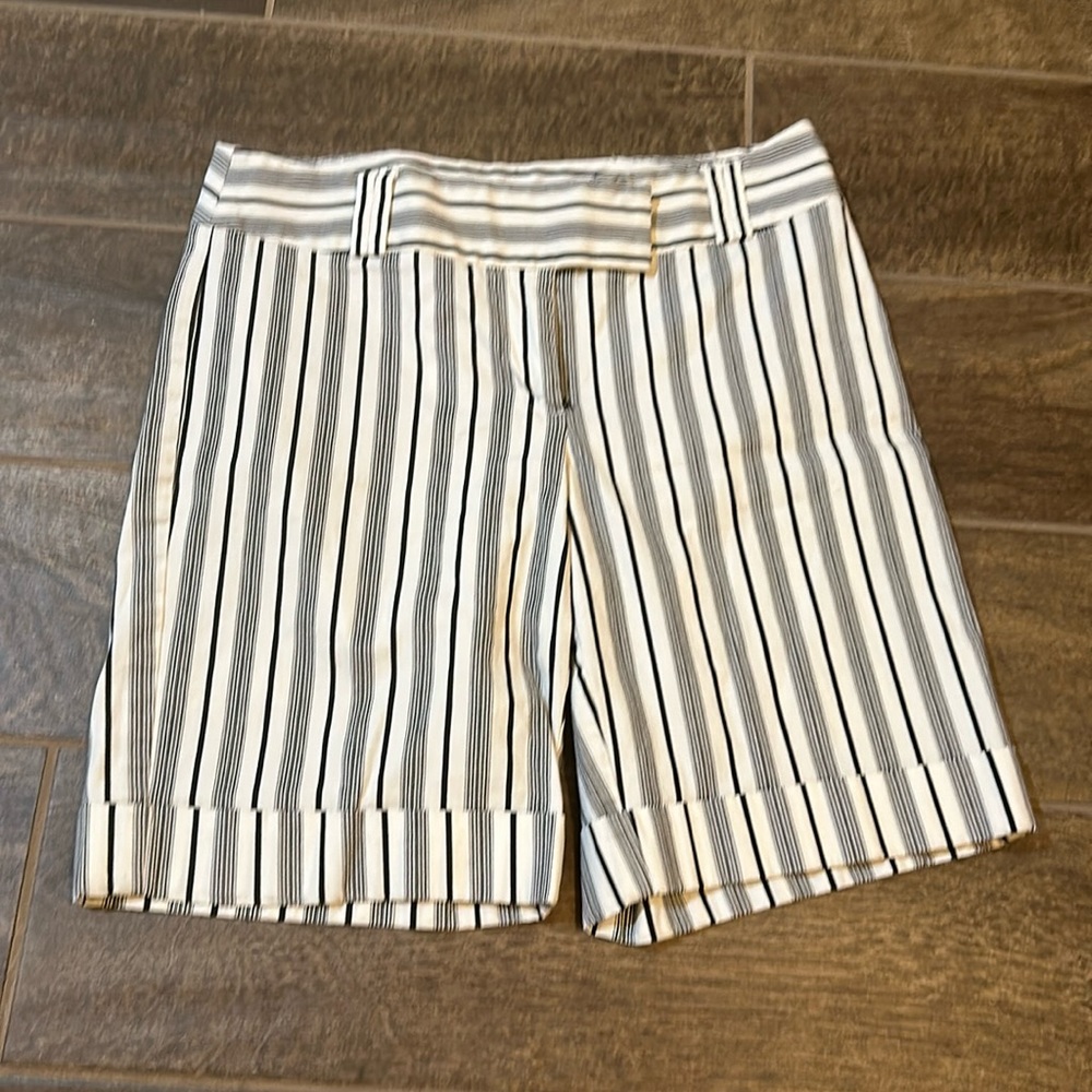 WHBM Black & White Striped Cuffed Bermuda Shorts 4